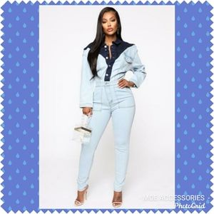 FASHION NOVA DENIM ROMPER NEW LARGE